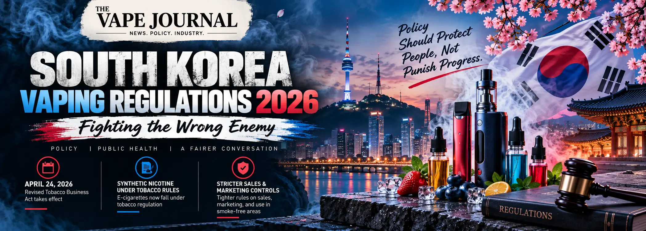 South Korea Vaping Regulations 2026 - Guide to South Korea's latest vaping laws, e-cigarette rules, import restrictions, and public vaping regulations