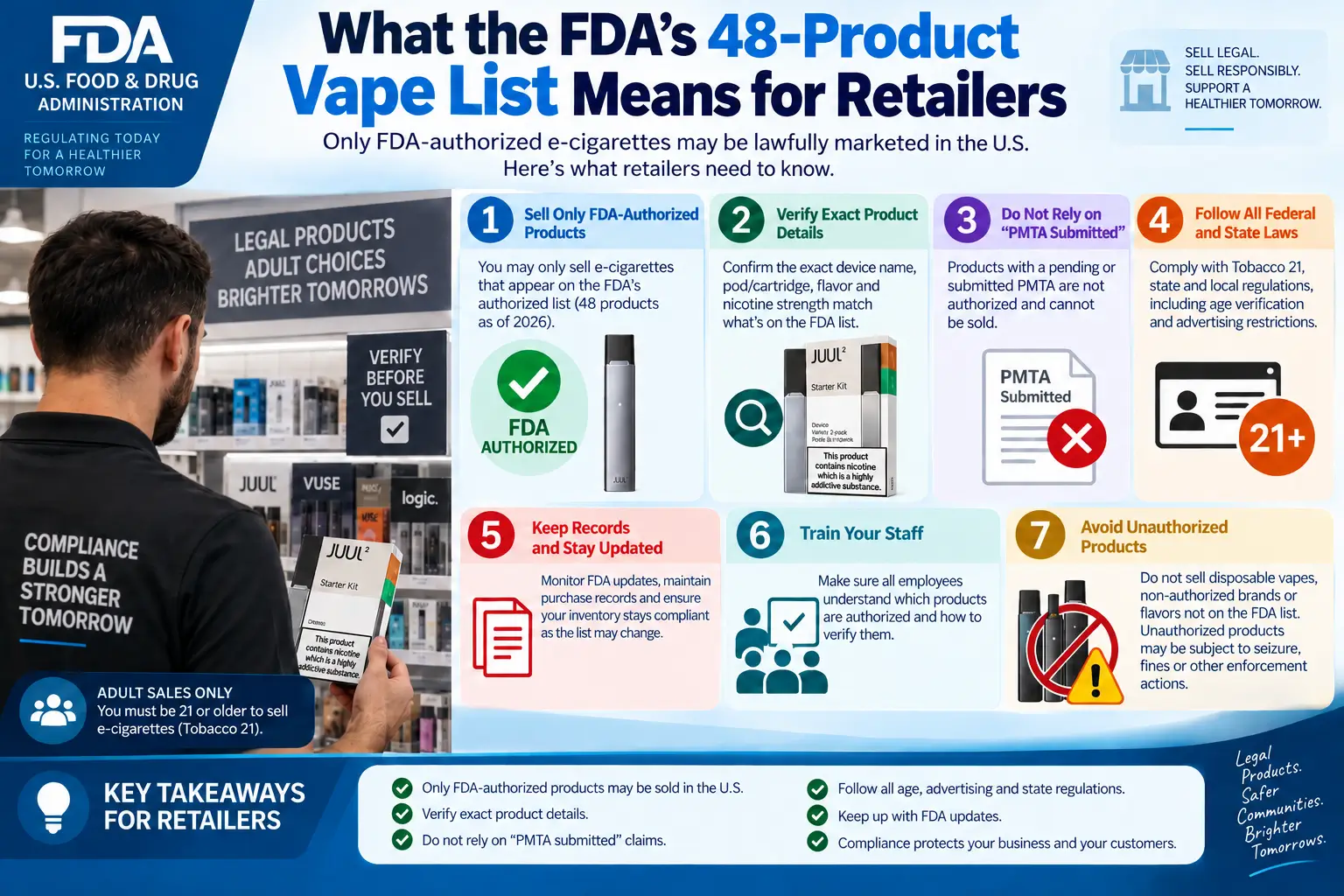 FDA authorized vape retailer compliance checklist 2026 — seven steps for vape retailers to stay compliant with federal law